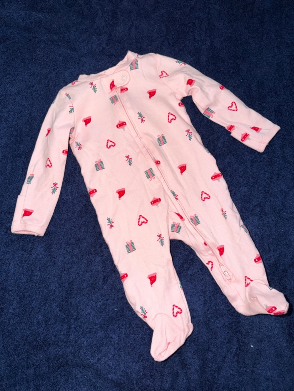 Carter's Pink Footed One-Piece with Red Heart & Teal Gift Print